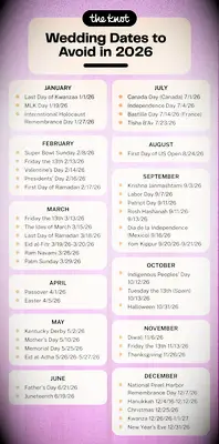 Wedding dates to avoid in 2026