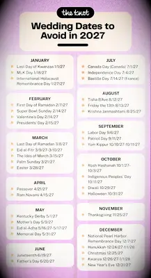 Wedding dates to avoid in 2027