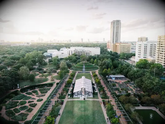Outdoor wedding with tents at McGovern Centennial Gardens in Hermann Park