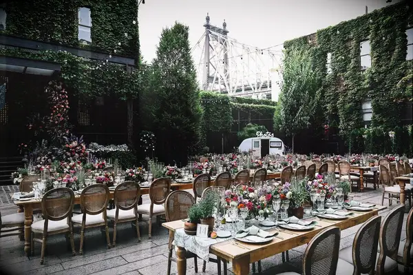 Outdoor wedding reception at The Foundry in Long Island City, NY