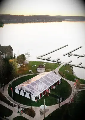 Clear tented outdoor reception at Hotel Walloon in Walloon Lake, Michigan