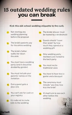 List of wedding etiquette rules that are outdated and not included in weddings as often.