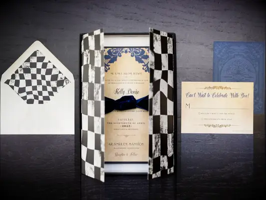 alice in wonderland wedding invitations checkerboard