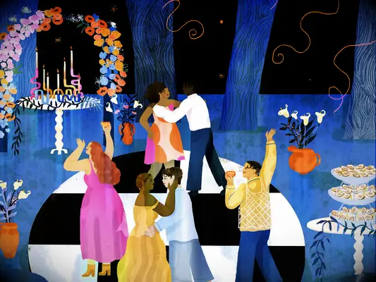 Illustration of backyard wedding, the knot magazine summer 2025 issue