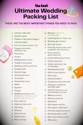 List of essential things needed for a wedding that couples need to pack