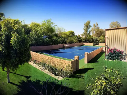 private tennis court at wedding house rental in palm springs