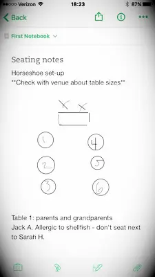 Evernote wedding app screenshot