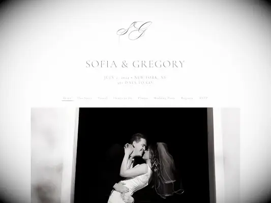the knot free wedding website example with classic black and white monogram