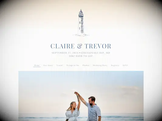 the knot free wedding website example off-white background with dark blue sketch of a lighthouse