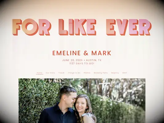 the knot free wedding website example with colorful pink and orange block text that says for like ever