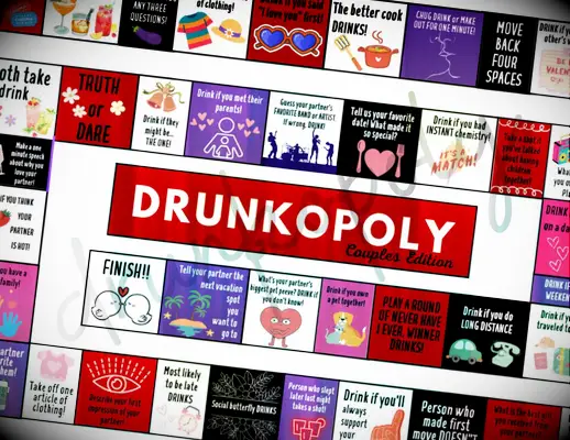 Drunkopoly game idea for couples from Etsy. 