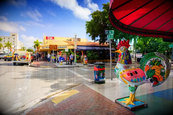 Colorful artwork on display along the popular Calle Ocho in historic Little Havana.