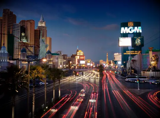 Las Vegas strip with skyline at night 