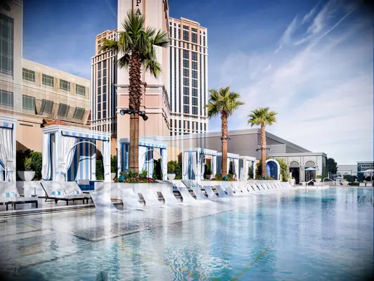 The Venetian Resort Las Vegas pool cabanas lined up immaculately