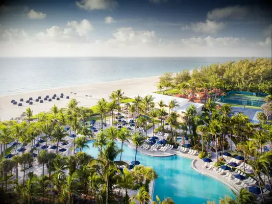Aerial view of the beach and pool at Fort Lauderdale resort