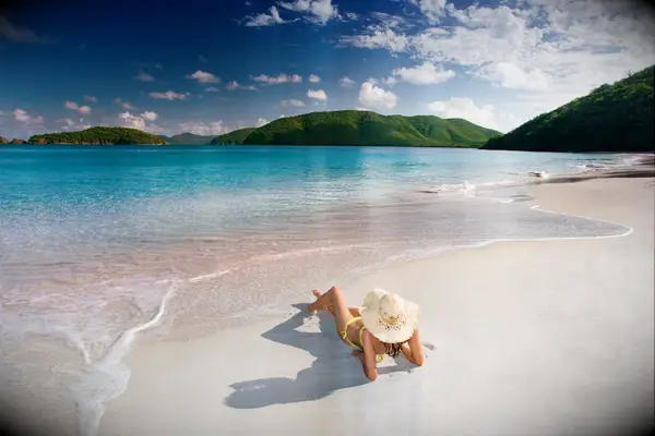 relaxing on a beach at St. John, US Virgin Islands