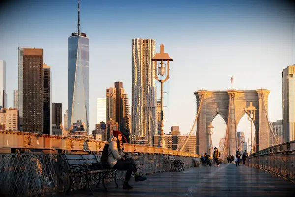 Woman on Brooklyn Bridge, New York City