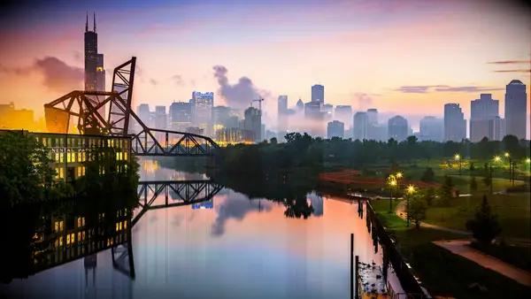 Chicago skyline at dusk