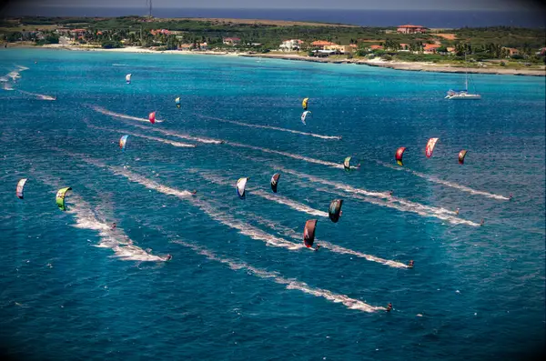 People windsurfing in the ocean in Aruba