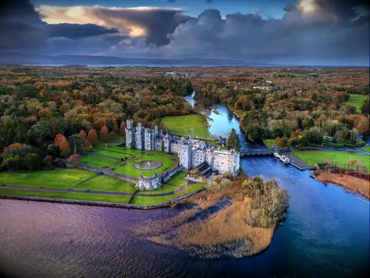 Aerial view of Ashford castle Ireland