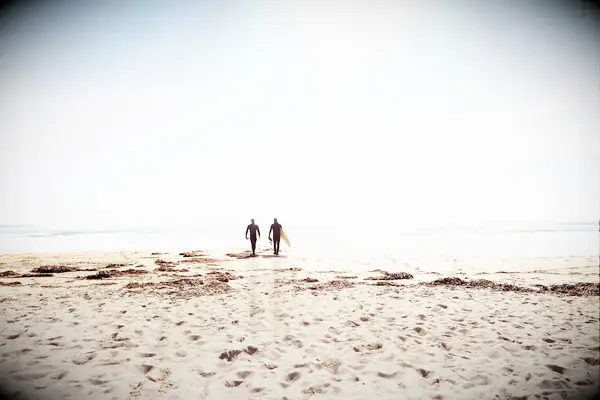surfers head into the atlantic ocean portland maine at dawn