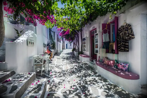 Dappled city streets in Paros, Greece
