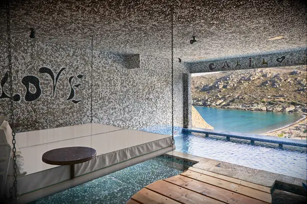 Relaxing floating beds at Calilo Resort in Ios, Greece