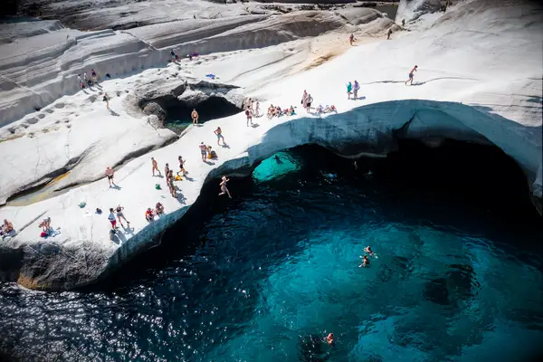 A sunny swimming site in Milos, Greece