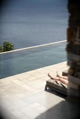 Poolside ocean views at Verina Astra in Greece