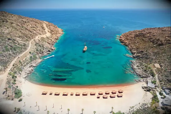 The blue waters of Ios in Greece