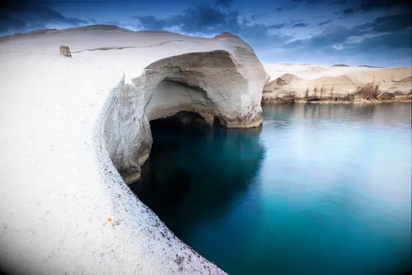 The gorgeous blue coastline of Milos in Greece